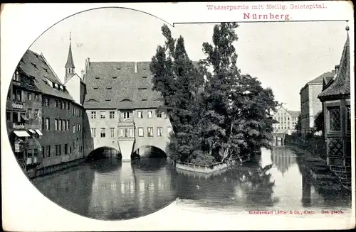 Ak Nürnberg in Mittelfranken, Wasserpartie mit Heilig-Geistspital