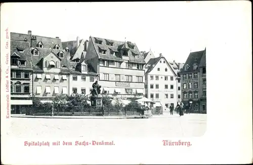 Ak Nürnberg in Mittelfranken, Spitalplatz mit dem Sachs-Denkmal