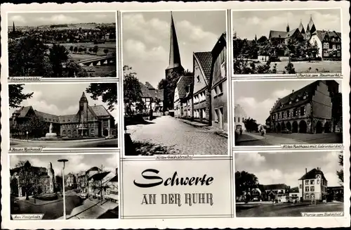 Ak Schwerte an der Ruhr, Altes Rathaus, Panorama, Am Postplatz, Partie am Bahnhof