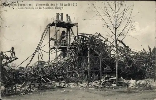 Ak Bruxelles Brüssel, Weltausstellung 1910, Incendie, Les Ruines de la Section Belge