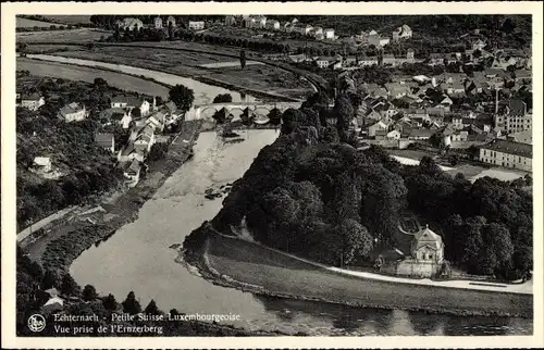 Ak Echternach Luxembourg, Vue Prise de L'Ernzerberg, Fluss, Brücke