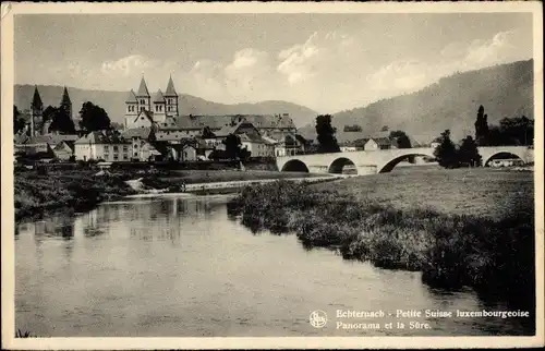 Ak Echternach Luxemburg, Panorama et la Sure, Dom, Fluss, Brücke