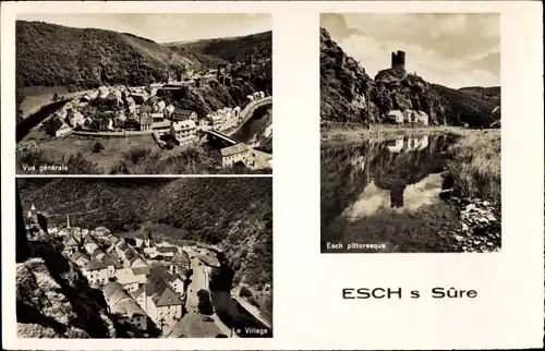 Ak Esch sur Sure Esch an der Sauer Luxemburg, vue generale, le village, Burg, Fluss
