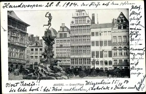 Ak Anvers Antwerpen Flandern, Grand Place, Denkmal, Brouwers