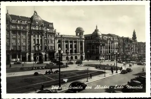 Ak Porto Portugal, Avenida dos Aliados, Lado Nascente, Platz