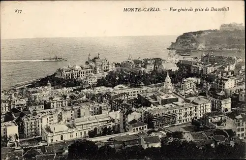 Ak Monte Carlo Monaco, Vue générale prise de Beausoleil