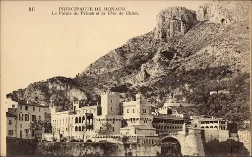 Ak Monte Carlo Monaco, Le Palais du Prince et la Tête de Chien