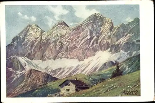 Künstler Ak Hess, Bruno, Austriahütte gegen die Dachsteinsüdwände, Nr. 1520