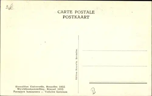 Ak Bruxelles Brüssel, Weltausstellung 1935, Fontaines Lumineuses