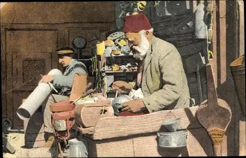 Ak Thessaloniki Griechenland, Türkischer Handwerker, Herstellung eines Zinntopfes