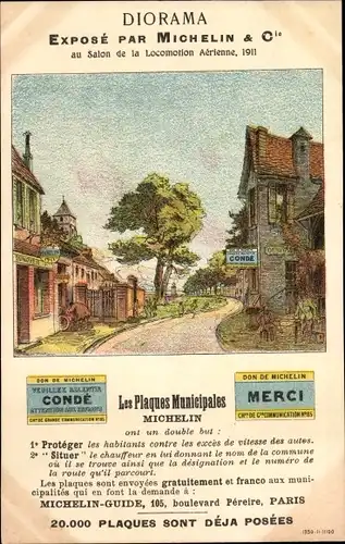 Ak Diorama Expose par Michelin & Cie, Les Plaques Municipales, Salon de Locomotion Aerienne 1911