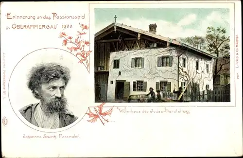 Ak Oberammergau in Oberbayern, Johannes Zwink Fassmaler, Wohnhaus des Judas Darstellers