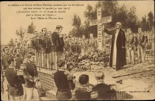 Künstler Ak Soldats a la Tombe de Soeur Therese, conduits par un dominicain 1911