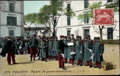 Ak Infanterie, Depart de permissionnaires, französische Soldaten
