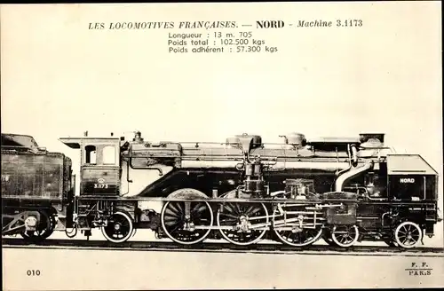 Ak Französische Eisenbahn, Nord, Dampflok, Tender 3.1173