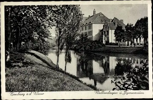 Ak Nienburg an der Weser, Wallanlagen und Gymnasium