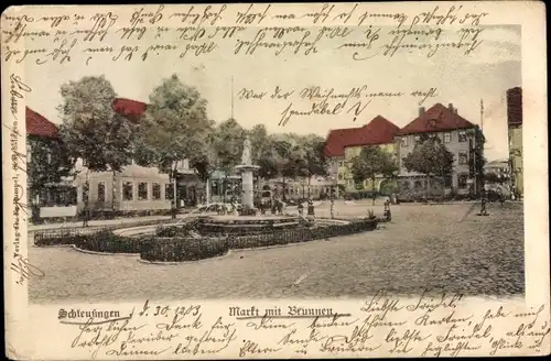 Ak Schleusingen in Thüringen, Marktplatz, Brunnen