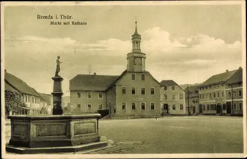 Ak Remda Rudolstadt in Thüringen, Markt mit Rathaus