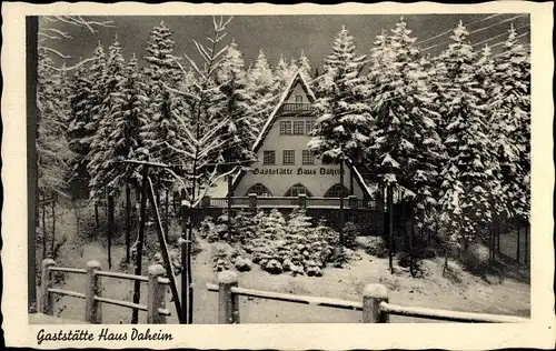 Ak Körbecke Möhnesee in Nordrhein Westfalen, Gaststätte Haus Daheim, Winterpartie