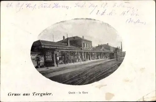 Ak Tergnier Aisne, Bahnhof, Gleisseite, Quais, la Gare