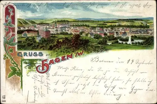 Litho Hagen in Westfalen, Totalansicht der Ortschaft