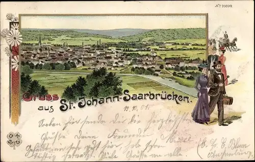 Litho St. Johann Saarbrücken im Saarland, Totalansicht der Ortschaft