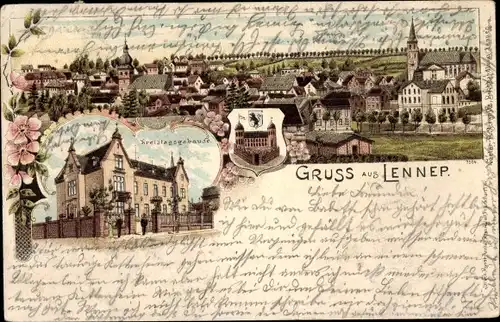 Litho Lennep Remscheid im Bergischen Land, Kreistagsgebäude, Totalansicht, Stadtwappen