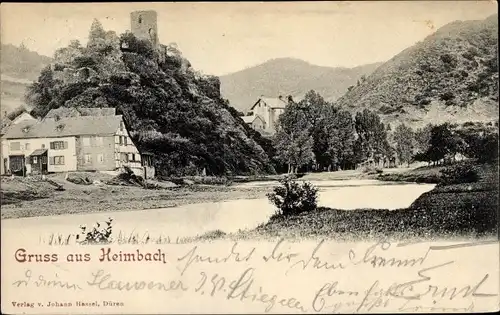 Ak Heimbach in der Eifel, Teilansicht mit Ruine