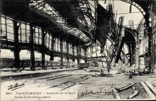 Ak Valenciennes Nord, Intérieur de la gare détruite, Railway Station