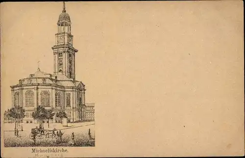 Vorläufer Litho Hamburg Mitte Altstadt, Michaeliskirche, älteste Hamburger Postkarte