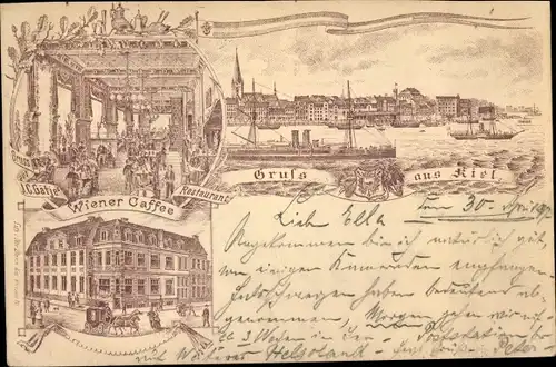 Litho Kiel in Schleswig Holstein, Wiener Cafe, Stadtansicht
