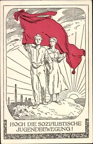 Ak Österreich, Hoch die sozialistische Jugendbewegung, rote Fahne