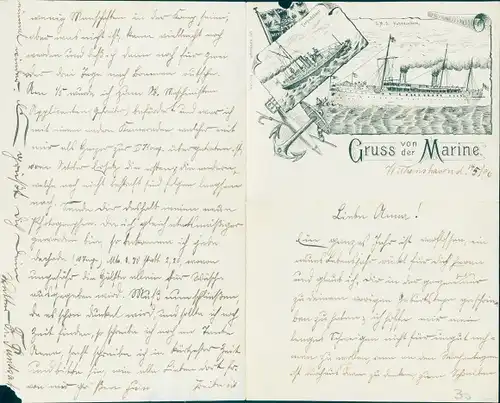 Klapp Litho Gruß von der Marine, Deutsches Kriegsschiff, SMS Hohenzollern, Kaiseryacht, Torpedoboot