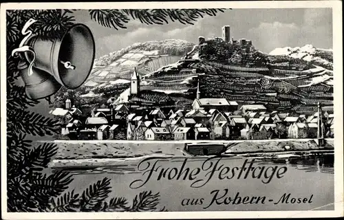 Künstler Ak Kobern Gondorf an der Mosel, Ort im Winter, Glocken, Weihnachten