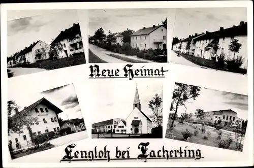 Ak Lengloh Tacherting in Oberbayern, Häuser der Neuen Heimat, Kirche