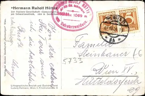 Ak Hermann Rudolf Hütte am Schwarzwaldeck, Berghütte
