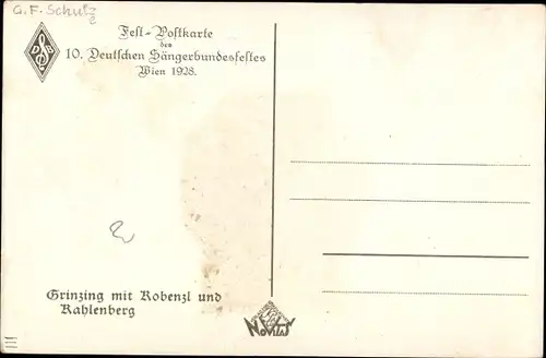 Künstler Ak Schüle, G. F., Wien 19 Döbling Grinzing, Kobenzl, Kahlenberg. Sängerbundesfest 1928