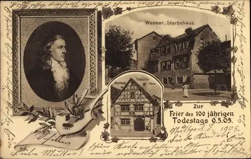 Ak Weimar in Thüringen, Friedrich Schiller, Sterbehaus, Marbach Geburtshaus, Portrait