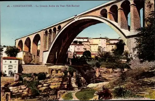 Ak Constantine Algerien, La Grande Arche du Pont Sidi-Rached, Brücke, Felsen