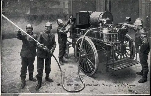 Ak Pompiers, Feuerwehrmänner, Löscheinsatz, Manoeuvre de la pompe electrique
