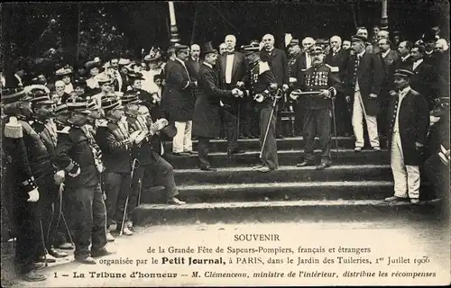 Ak Souvenir de la Grande Fete de Sapeurs-Pompiers, Paris, Le Jardin des Tuileries, 1906