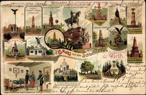 Litho Wœrth sur Sauer Woerth Wörth an der Sauer Elsass Bas Rhin, Schlachten-Denkmäler