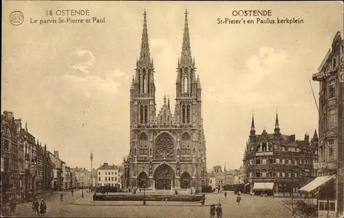 Ak Oostende Ostende Westflandern, St.-Pieter's en Paulus kerkplein, Kirche, Außenansicht