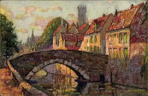 Künstler Ak Bruges Brügge Flandern Westflandern, Le Pont du Cheval, Brücke