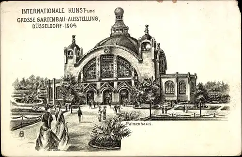 Litho Düsseldorf am Rhein, Palmenhaus, Internationale Kunst und große Garten-Ausstellung 1904