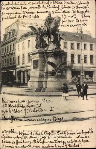 Ak Düsseldorf am Rhein, Straßenpartie mit Kaiser Wilhelm-Denkmal