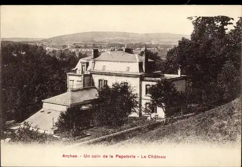 Ak Arches Vosges, Un coin de la Papeterie, Château