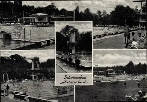 Ak Friedrichroda im Thüringer Wald, Schwimmbad, Sprungturm, Badegäste