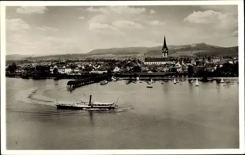 Ak Radolfzell am Bodensee, Ortsansicht vom See aus, Schiff
