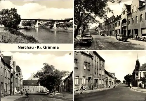 Ak Nerchau Grimma in Sachsen, Autobahnbrücke, Ernst-Thälmann-Straße, Karl-Marx-Platz, Straße der DSF